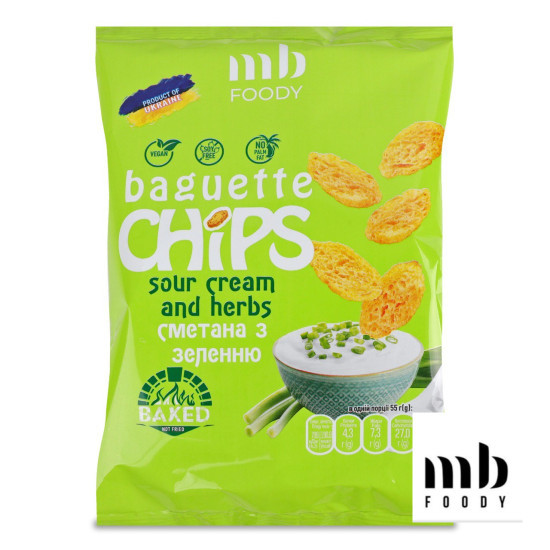 Сухарики Baguette зі смаком сметани із зеленню 55 г/9 шт TM MB Foody
