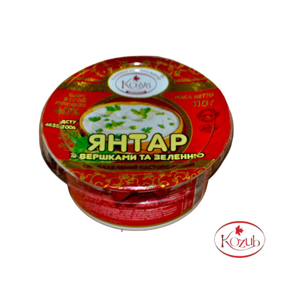 Сир плав. пастоподібний " Янтар" 60% з вершками та зеленню ДСТУ стакан 110 г/15 шт пс ТМ Козуб Регал