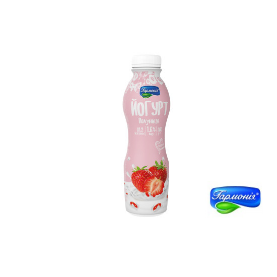 Йогурт «Полуниця» 1,6% пляшка 0,6 кг 21діб  (НОВИНКА)