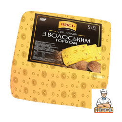 Сир твердий "З Волоським горіхом" 50% ТМ Вись квадрат