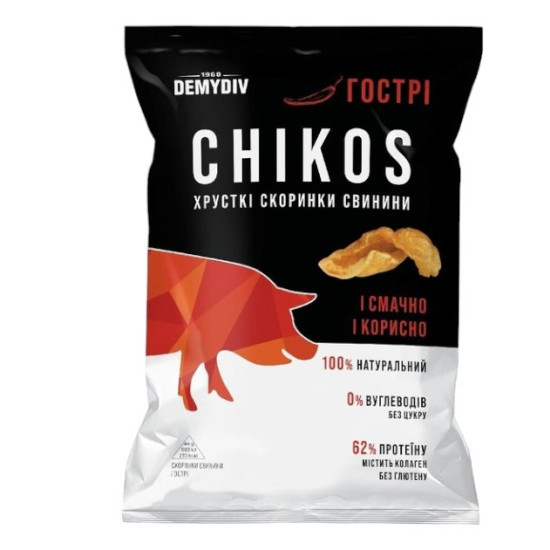 Снек скоринки свинини "CHIKOS" гострі 44 г / 30 шт