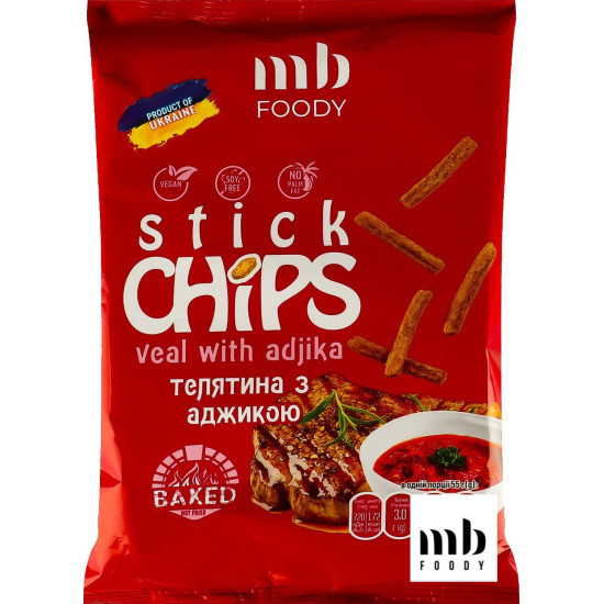 Сухарики Stick  зі смаком телятини з аджикою 55 г/9 шт TM MB Foody